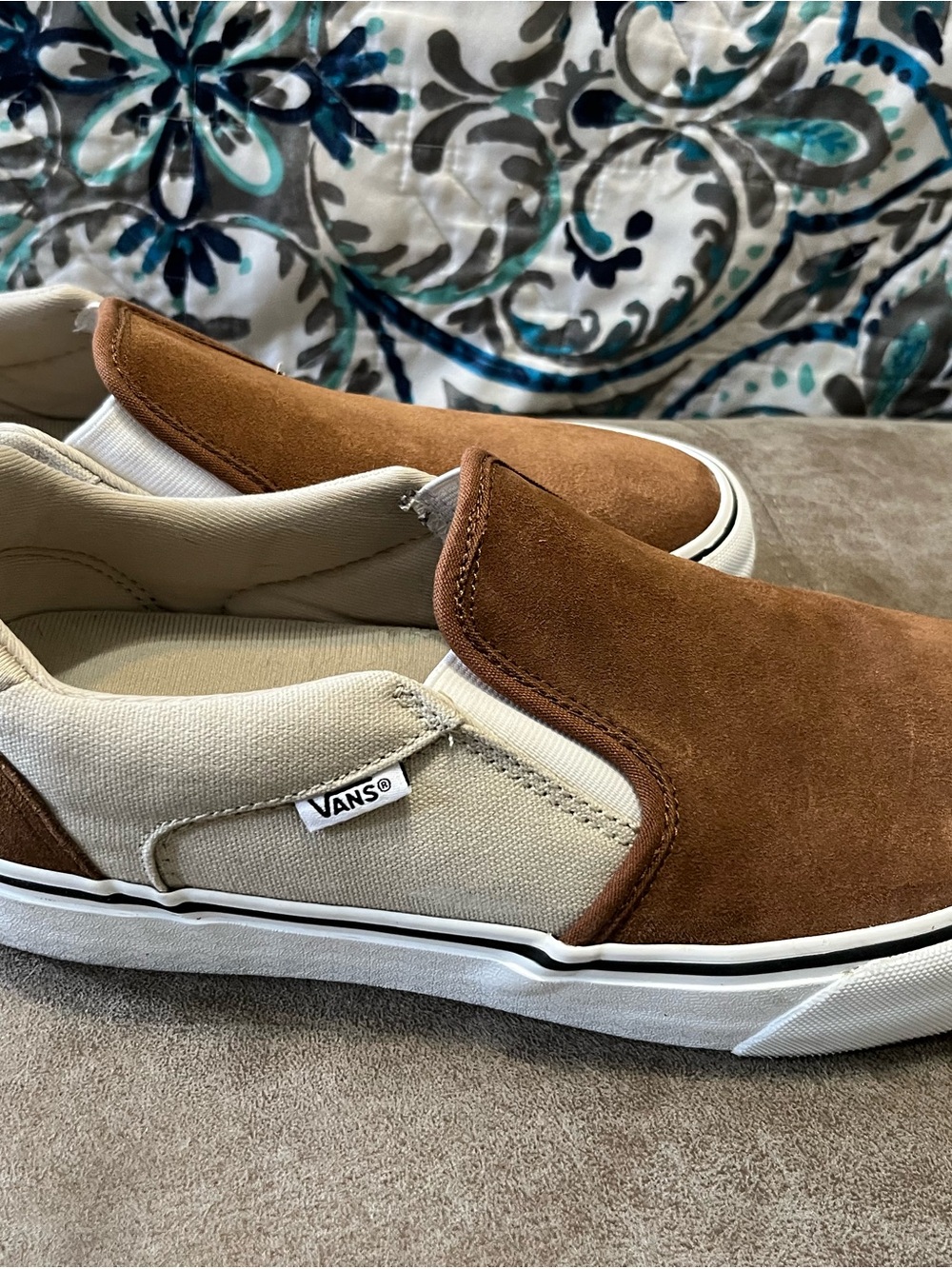 Vans Men’s Slip-On Suede & Canvas — Brown & Cream